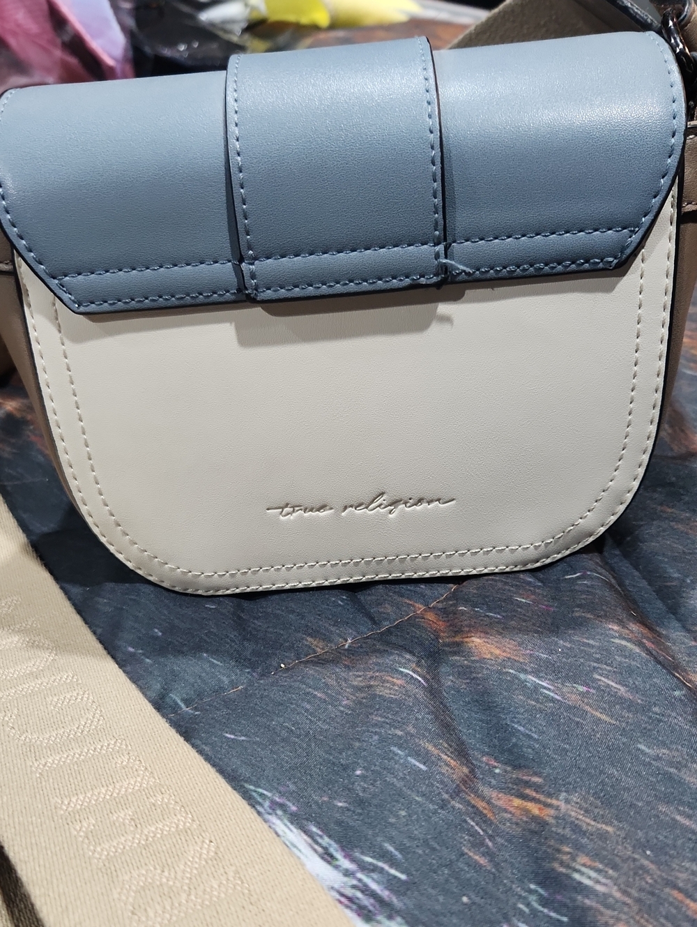 True Religion Blue Crossbody Shoulder Bag with Embellished Closure - Picture 2 of 2